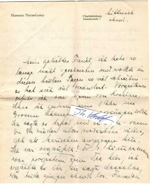 FLORENCE THIESS-LOSEY (Florence Losey, 1897-1970) deutsche Opernsängerin, Konzertsängerin, Schauspielerin, heiratete 1932 den Schriftsteller FRANK THIESS (