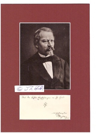 GUSTAV FREYTAG (1816-95) deutscher Schriftsteller, liberale Zeitschrift DIE GRENZBOTEN, Sachsen-Coburg-Gothascher Hofrat, Inbegriff des deutschen Liberalen. 1870/71 nahm er als Berichterstatter im Hauptquartier des preußischen Kronprinzen Friedrich am Deutsch-Französischen Krieg teil. Orden Pour le mérite für Wissenschaften und Künste