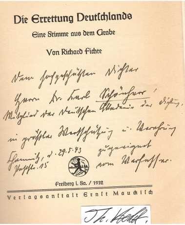 RICHARD FICHTE (1896-1982) deutscher Geschäftsmann, Schriftsteller und Essayist, Nachfahre von Johann Gottlieb Fichte
