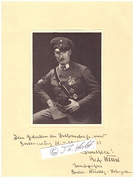 RICHARD WENZL ( ? - 1957) Dr., Stahlhelm-Landesführer von Baden-Württemberg-Hohenzollern, vormals vermutlich Jagdfliegerass im 1. Weltkrieg (12 Luftsiege, Jasta 6)