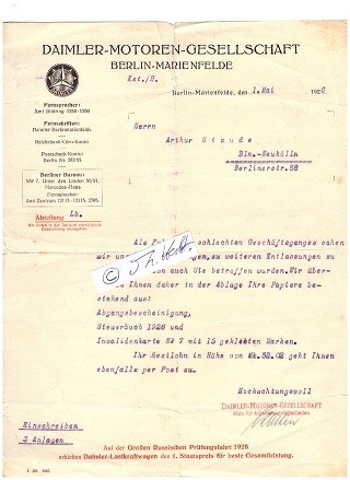 DAIMLER (-BENZ) Motoren-Gesellschaft 1926