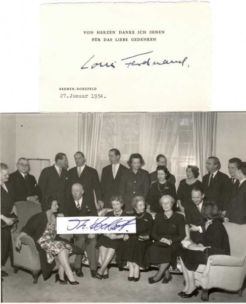 LOUIS FERDINAND VON PREUßEN (1907- 94) 1951 bis 1994 Chef des Hauses Hohenzollern. Er führte in dieser Funktion die Familiengeschäfte, war Oberhaupt der Familie und galt für den Fall einer Wiedereinführung der Monarchie als Prätendent für den Thron des Königs von Preußen und des Deutschen Kaisers. Ritter des Schwarzen Adlerorden, arbeitete längere Zeit als Fließbandarbeiter bei der Ford Motor Company, auch Komponist