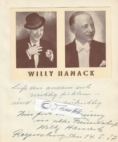 WILLY HANACK (Daten unbekannt) dt. Varieteekünstler, Artist, Kabarettist
