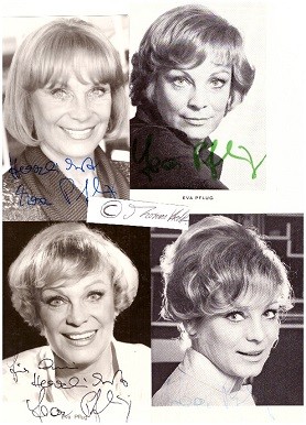 EVA PFLUG (1929-2008) deutsche Schauspielerin, spielte u.a.im ersten Edgar-Wallace-Film der Nachkriegszeit, Der Frosch mit der Maske (1959), in dem legendären Durbridge-Straßenfeger Das Halstuch (1962), Fernsehserie Slim Callaghan greift ein