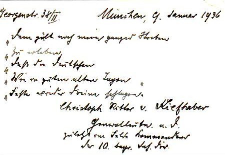 Christoph Ritter von Kiefhaber (1855-1955) General der Infanterie, 1917 bayerischer Militär-Max-Joseph-Orden (verbunden mit persönlichem Adel) und Pour le Merite