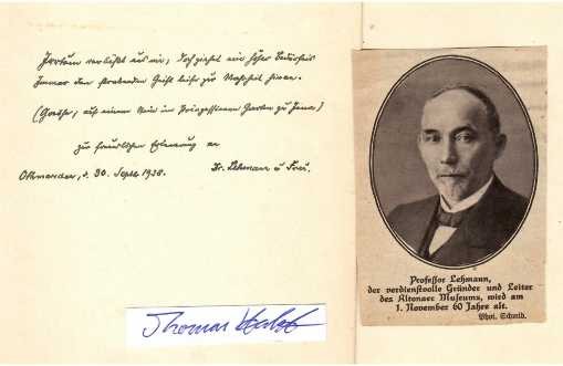 OTTO LEHMANN (1865-1951) Professor Dr., deutscher Museumsdirektor Altonaer Museum, Ehrensenator der Universität Hamburg, 1935 Goethe-Medaille für Kunst und Wissenschaft, Gründungs- und Ehrenmitglied des Altonaer Künstlervereins
