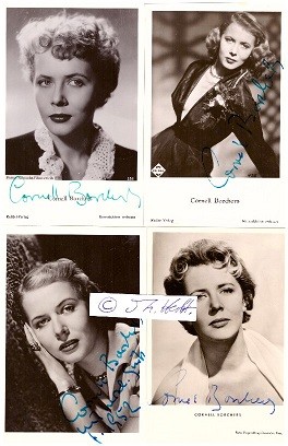 CORNELL BORCHERS (eigentlich Cornelia Borchers,1925-2014) deutsch-amerikanische Filmschauspielerin, u.a. THE BIG LIFT mit Montgomery Cligt, mit Rock Hudson und Errol Flynn in Melodramen wie Nur du allein und Istanbul