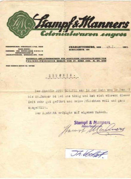 STAMPF & MANNERS Colonialwaren engros, Aktien-Gesellschaft in Berlin-Charlottenburg, um 1920