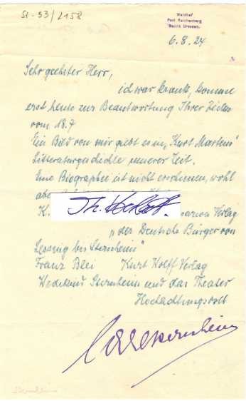 CARL STERNHEIM (1878-1942 im Brüsseler Exil) deutscher Schriftsteller, Dramatiker, in seinen Werken griff er besonders die Moralvorstellungen des Bürgertums der Wilhelminischen Zeit an