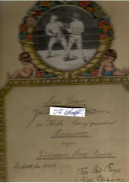 PAUL BINGE (Daten unbekannt) deutscher Boxer, I. Vorsitzender des Lübecker-Box-Verein; G. ZIEGLER II. Vorsitzender