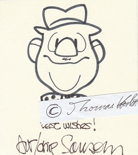 ART SANSOM (1920-91) amerikanischer Zeichner, Karikaturist, Cartoonist, Illustrator, Grafiker, comic strip cartoonist, u.a. Chris Welkin - Planeteer, The Born Loser, Vic Flint. Reuben Award.