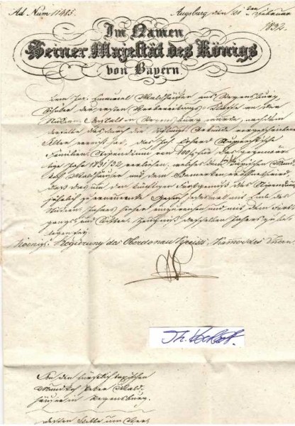 OBERDONAUKREIS, Königliche Regierung von Bayern 1832, Kammer des Innern (Innenministerium)