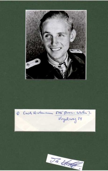 ERICH HARTMANN (gen. Bubi Hartmann, 1922-93) deutscher Jagdflieger, Major (später Oberst), mit 352 bestätigten Abschüssen ist er der erfolgreichste Jagdflieger in der Geschichte des Luftkrieges, Ritterkreuz des Eisernen Kreuzes mit Eichenlaub, Schwertern und Brillianten (Knight's Cross with Oak Leaves, Swords, and Diamonds)