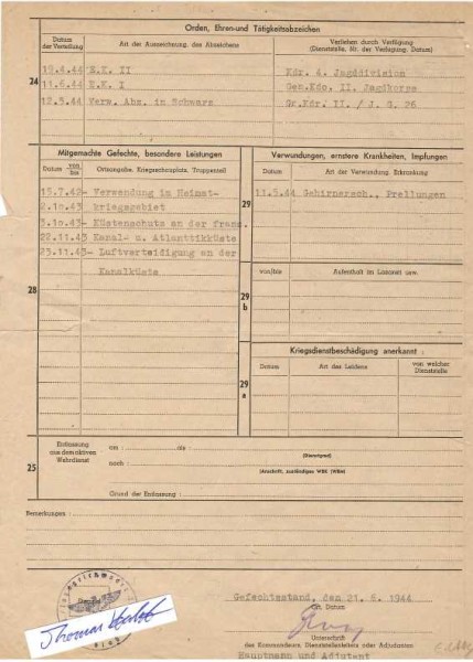 EMIL LANG (1909-44) deutscher Jagdflieger im Zweiten Weltkrieg, Hauptmann und Adjutant / Jagdgeschwader 26 Schlageter