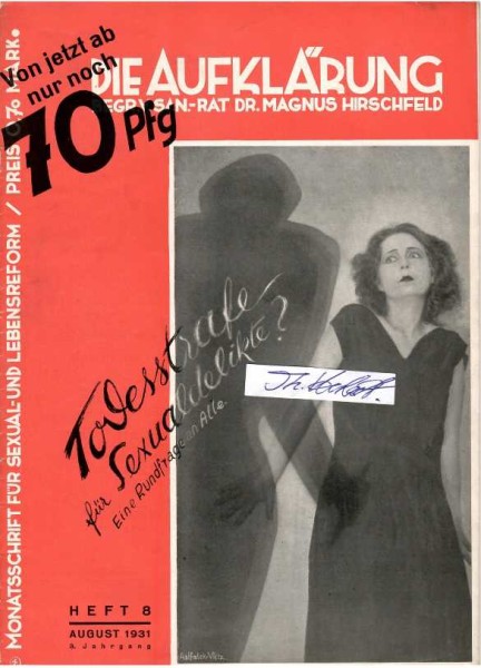 DIE AUFKLÄRUNG (deutsche Zeitschrift/ german paper, Monatsschrift für Sexual- und Lebensreform, begründet von San.Rat. Dr. Magnus Hirschfeld)