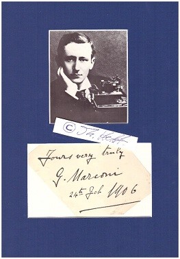 GUGLIEMO MARCONI (1874-1937) seit 1924 1. Marchese von Marconi , Professor Dr., italienischer Radiopionier und Unternehmensgründer der Wireless Telegraph & Signal Company, die später zur Marconi Company wurde, 1909 Nobelpreis für Physik