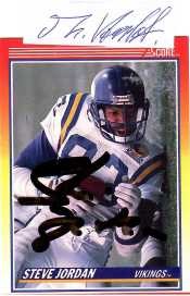STEVE JORDAN (Steven Russell Jordan, 1961) merican former professional football player who was a tight end in the National Football League (NFL) for the Minnesota Vikings from 1982 to 1994.