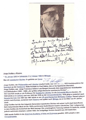 JORGE GUILLEN y Alvarez (1893-1984) Professor für spanische Literatur, bedeutender spanischer Dichter, 1976 erhielt er den Cervantespreis. Er gehörte zur Generación del 27. / influential spanish poet