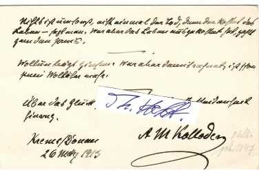 ALEXANDER M. KOLLODEN (A.M. Kolloden, 1847-1924) deutschsprachiger Schriftsteller. Seinen größten Erfolg feierte er 1902 mit dem gemeinsam mit Wilhelm Schriefer verfassten Libretto zu der Volksoper Der Dusle und das Babeli. Es war inspiriert von einem Lied aus Des Knaben Wunderhorn und wurde von Karl von Kaskel in Musik gesetzt.