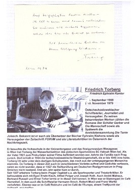 FRIEDRICH TORBERG (Friedrich Kantor, 1908-79) Schriftsteller, Journalist, Publizist, Drehbuchautor und Herausgeber, der sich stets als tschechischer Österreicher und Jude empfand