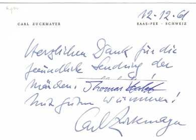 CARL ZUCKMAYER (1896-1977) dt.-schweizer Dramatiker, Schriftsteller, Drehbuchautor, u.a. Des Teufels General