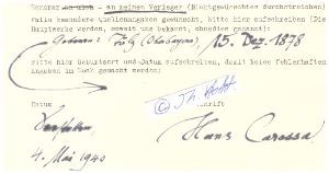 HANS CAROSSA (1878-1956) Dr.med. , deutscher Arzt, Dichter und Erzähler, 1938 Goethepreis der Stadt Frankfurt, 1956 Paracelsus-Medaille, Ehrenbürger von Passau und Landshut
