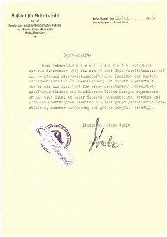 HELLMUT GEORG ISELE (1902-87) Professor Dr.jur., deutscher Rechtswissenschaftler, 1940-45 Ordentlicher Professor an die Hochschule für Welthandel Wien, Rektor und Prorektor der Universität Mainz, zuletzt Universität Frankfurt am Main