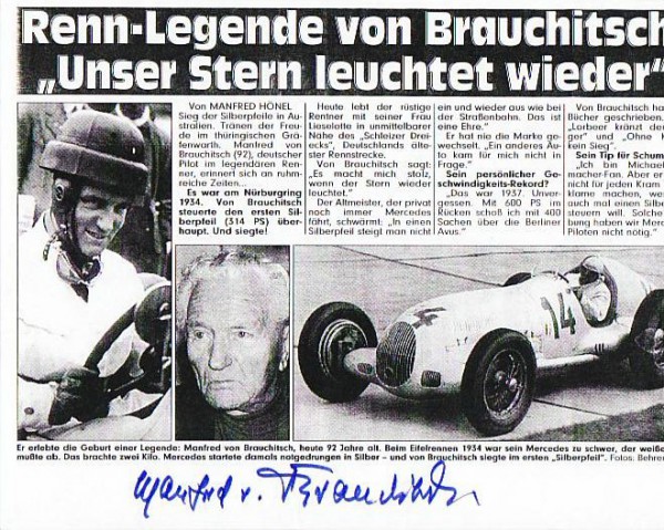 MANFRED VON BRAUCHITSCH (1905-2003) dt. Rennfahrer-Idol, Mercedes-Werksfahrer, erster Silberpfeil-Sieger, 1948 erster Präsident des Automobilclubs von Deutschland, Präsident des NOK der DDR