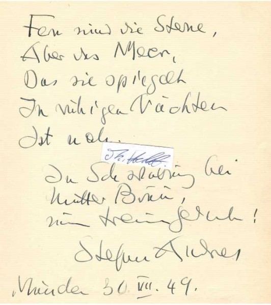 STEFAN ANDRES (1906-70 Rom) deutscher Schriftsteller, Mitglied im Bamberger Dichterkreis, war in den 1950er und 1960er Jahren einer der meistgelesenen deutschen Autoren. Seine bekanntesten Werke sind die Novellen El Greco malt den Großinquisitor (1936) und Wir sind Utopia (1942)