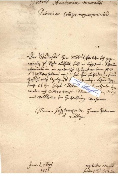 FRIEDRICH SAMUEL ZICKLER (1721-79) deutscher lutherischer Theologe, Professor Dr.theol., mehrfach Rektor der Alma Mater Salana Jena