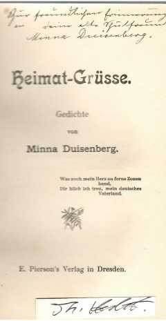MINNA DUISENBERG (Daten unbekannt) deutsche Schriftstellerin, Dichterin