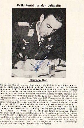 HERMANN GRAF(1912-88) dt. Jagdflieger-Kommodore, Ritterkreuz mit Eichenlaub, Schwertern und Brillianten
