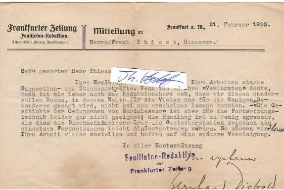 BERNHARD DIEBOLD ( Bernhard Dreifus; 1886-1945) Schweizer Dramaturg, Literatur- und Theaterkritiker, Autor