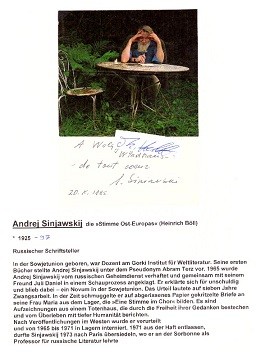 ANDREJ SINJAWSKI (Andrei Donatowitsch Sinjawski/Andrej Donatovič Sinjavskij, 1925-97) russischer Schriftsteller, Literaturhistoriker und Literaturkritiker und in der Sowjetunion politischer Häftling