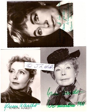 KARIN HARDT (1910-92) deutsche Schauspielerin , in den 1930er Jahren Ein gewisser Herr Gran (1933) neben Hans Albers, Barcarole (1935), Die Umwege des schönen Karl (1938) und Menschen vom Variete (1939), später Liebling Kreuzberg und Die Schwarzwaldklinik