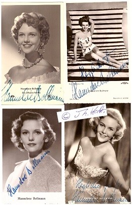 HANNELORE BOLLMANN (1925) deutsche Filmschauspielerin und Sängerin, lebt jetzt in U.S.A., Tochter des ehemaligen Kammersängers Hans-Heinz Bollmann und der Sängerin Friedel Bollmann, von 1953 bis 1958 mit dem Filmregisseur Franz Antel verheiratet
