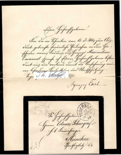 HERZOG CARL IN BAYERN (= CARL THEODOR / KARL THEODOR, HERZOG IN BAYERN (1839-1909) Dr.med., bekannter deutscher Augenarzt aus dem Haus der Herzöge in Bayern sowie der Schwiegervater des belgischen Königs Albert I. und des bayerischen Kronprinzen Rupprecht.