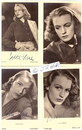 LOTTE KOCH (1913-2013) deutsche Schauspielerin, verheiratet mit Ernst von Klipstein, u. a. neben Zarah Leander in Das Herz der Königin, neben Gustaf Gründgens im Drama Friedemann Bach, Morituri und die weibliche Hauptrolle neben Hans Albers im Drama … und über uns der Himmel