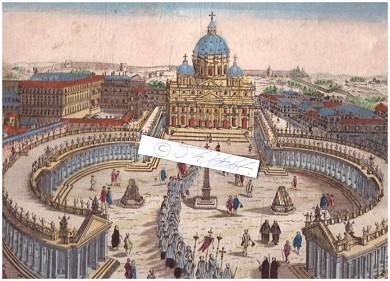 GUCKKASTENBILD um 1750 - Großer ORIGINAL-KUPFERSTICH, PETERSDOM VATIKAN, handkoloriert / Large Original Etching, coloured by hand