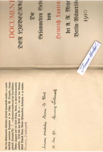 HEINRICH LAUTENSACK (1881-1919) früh verstorbener, deutscher Schriftsteller. nach dem Tod Frank Wedekinds starb er in geistiger Umnachtung in der Nervenheilanstalt Eberswalde