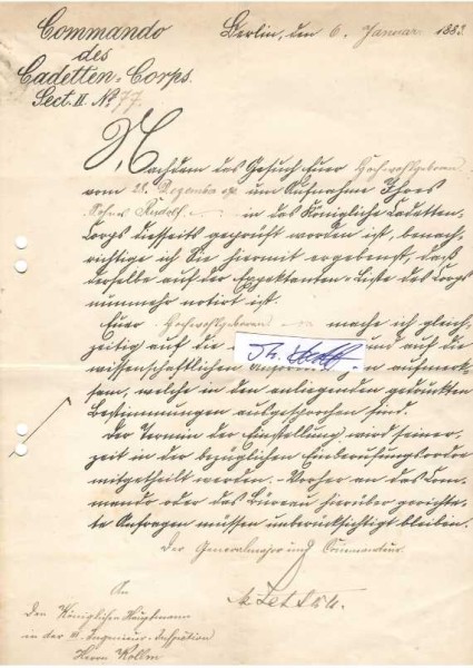 VON LETTOW (?, Daten unbekannt) deutscher Generalmajor und Commandeur des CADETTEN-CORPS