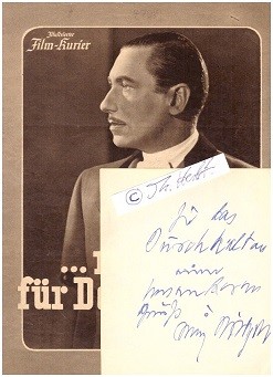 WILLY BIRGEL (1891-1973) deutscher Schauspieler, UFA-Star, 1937 von Reichspropagandaminister Joseph Goebbels zum Staatsschauspieler ernannt, und später in die Gottbegnadeten-Liste aufgenommen, 1941 in dem Film … reitet für Deutschland