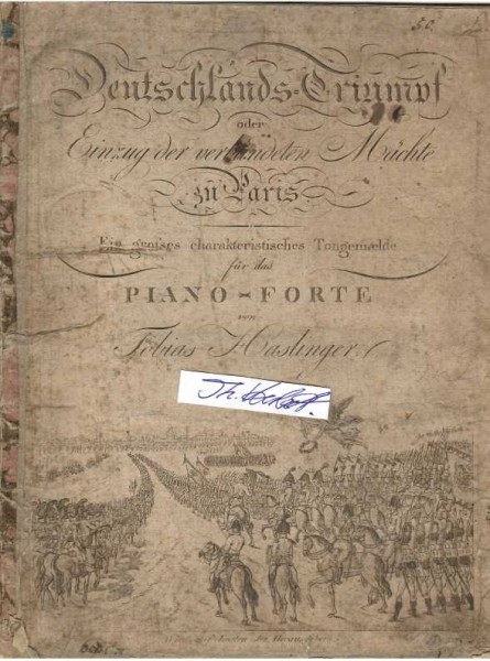 TOBIAS HASLINGER (1787-1842) österreichischer Musikverleger und Komponist, es wurden Werke von Beethoven, Franz Schubert (Liederzyklus Winterreise, komponiert 1827, von Haslinger veröffentlicht im Jahr 1828), Louis Spohr, Johann Nepomuk Hummel, Joseph Mayseder, Ignaz Moscheles, Carl Maria von Weber, Mozart, Carl Czerny, Muzio Clementi sowie das Gesamtwerk von Johann Strauss (Vater) verlegt. 1821 widmete Ludwig van Beethoven seinem Verleger den musikalischen Scherz O Tobias! WoO (Werk ohne Opus) 182, einen Kanon für drei Stimmen. Tobias Haslinger war Cellist und auch als Komponist tätig.