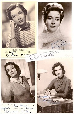 ELISABETH MÜLLER (1926-2006) schweizer Schauspielerin, 1947 gab sie ihr Debüt als Filmschauspielerin in der Produktion Matto regiert unter dem Namen Lisabet Müller, Moselfahrt aus Liebeskummer (1953), Die Macht und ihr Preis, Hügel des Schreckens, Am grünen Strand der Spree