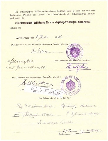 DEUTSCHE SCHULE ANTWERPEN 1916-1918