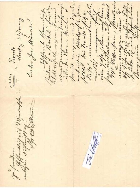 ADOLPH DATTAN (1854-1924) Kaiserlicher Deutscher Konsul, deutsch-russischer Kaufmann und Teilhaber des großen Handelshauses Kunst & Albers in Wladiwostok. Er betätigte sich auch als Mäzen und Förderer der Wissenschaft. Während des Ersten Weltkriegs wurde er wegen Spionageverdachts ins Innere Sibirien verbannt. 1911 Wirklicher Staatsrat. Zu Beginn des Jahres 1914 ist Dattan samt Frau und Kindern vom Zaren in den erblichen russischen Adel erhoben worden. Im Ersten Weltkrieg wegen Spionage nach Sibirien verbannt.
