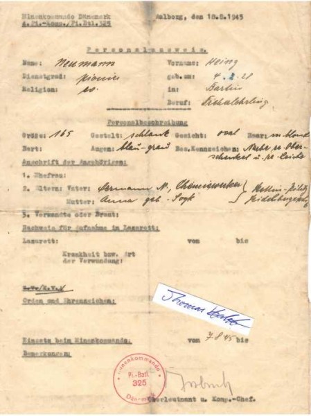 INNBRUCH ? (Daten unbekannt) deutscher Offizier, Oberleutnant und Kompanieführer MINENSUCHKOMMANDO DÄNEMARK, Pionier-Bataillon 325