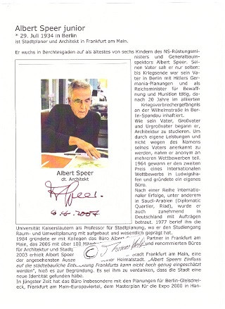 ALBERT SPEER Jun. / Jr. (1934-2017) Professor Dr., deutscher Architekt und Stadtplaner, 2003 Goethe-Plakette der Stadt Frankfurt/Main