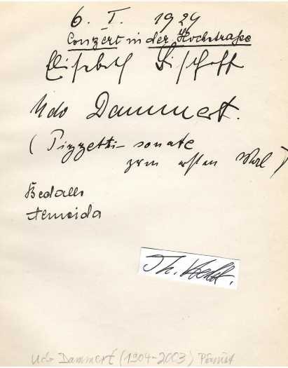UDO DAMMERT (1904-2003) Professor, deutscher klassischer Pianist, Klavierlehrer, Autor und Kunstsammler. Er pflegte freundschaftlichen Kontakt zu Künstlern wie Wassily Kandinsky, Paul Klee, Béla Bartók und Pablo Picasso.