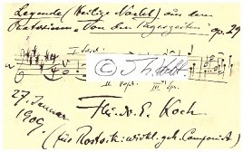 FRIEDRICH ERNST KOCH (1862-1927) deutscher Komponist und Musikpädagoge. Er wurde 1917 Theorie- und Kompositionslehrer an der Berliner Musikhochschule und übernahm 1920 als Nachfolger Engelbert Humperdincks die Meisterklasse für Komposition an der Akademie der Künste (Berlin).